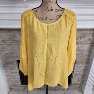 Hope & Harlow sunshine yellow crocheted epaulets boho‎ peasant blouse plus 3X
